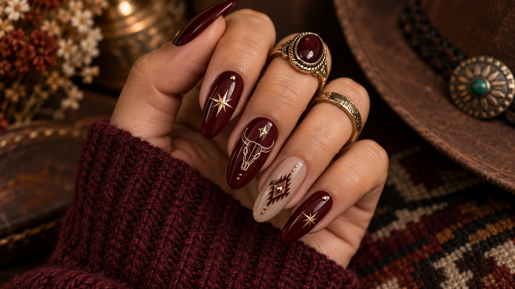 Burgundy Western Nails
